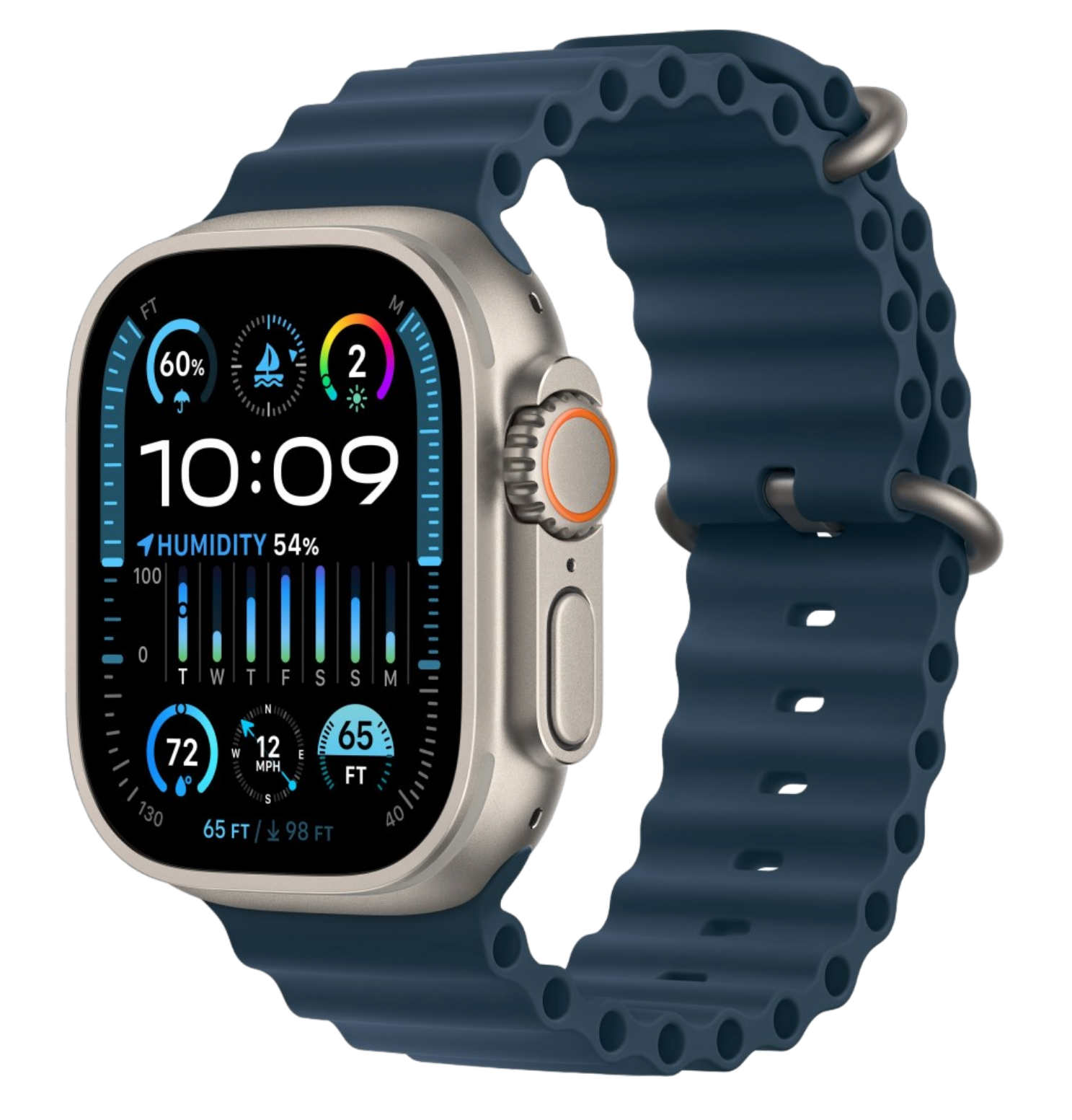 Apple Watch Ultra 2 GPS, 49 мм, корпус из титана, ремешок Ocean синего  цвета (MREG3/MRF73) купить в Краснодаре