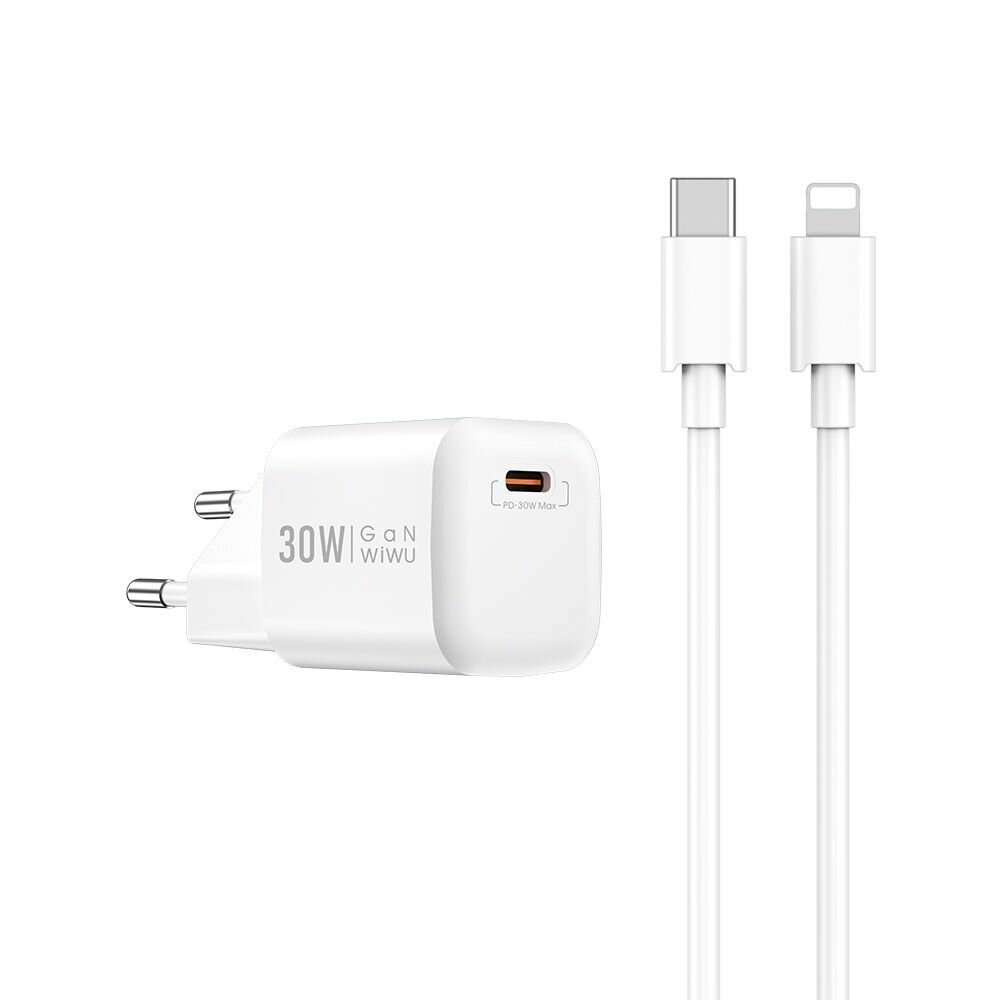 Купить Сетевое зарядное устройство WiWU U006 USB-C 30W+кабель Type-C-Type-C  (Вилка UK) белый в Краснодаре